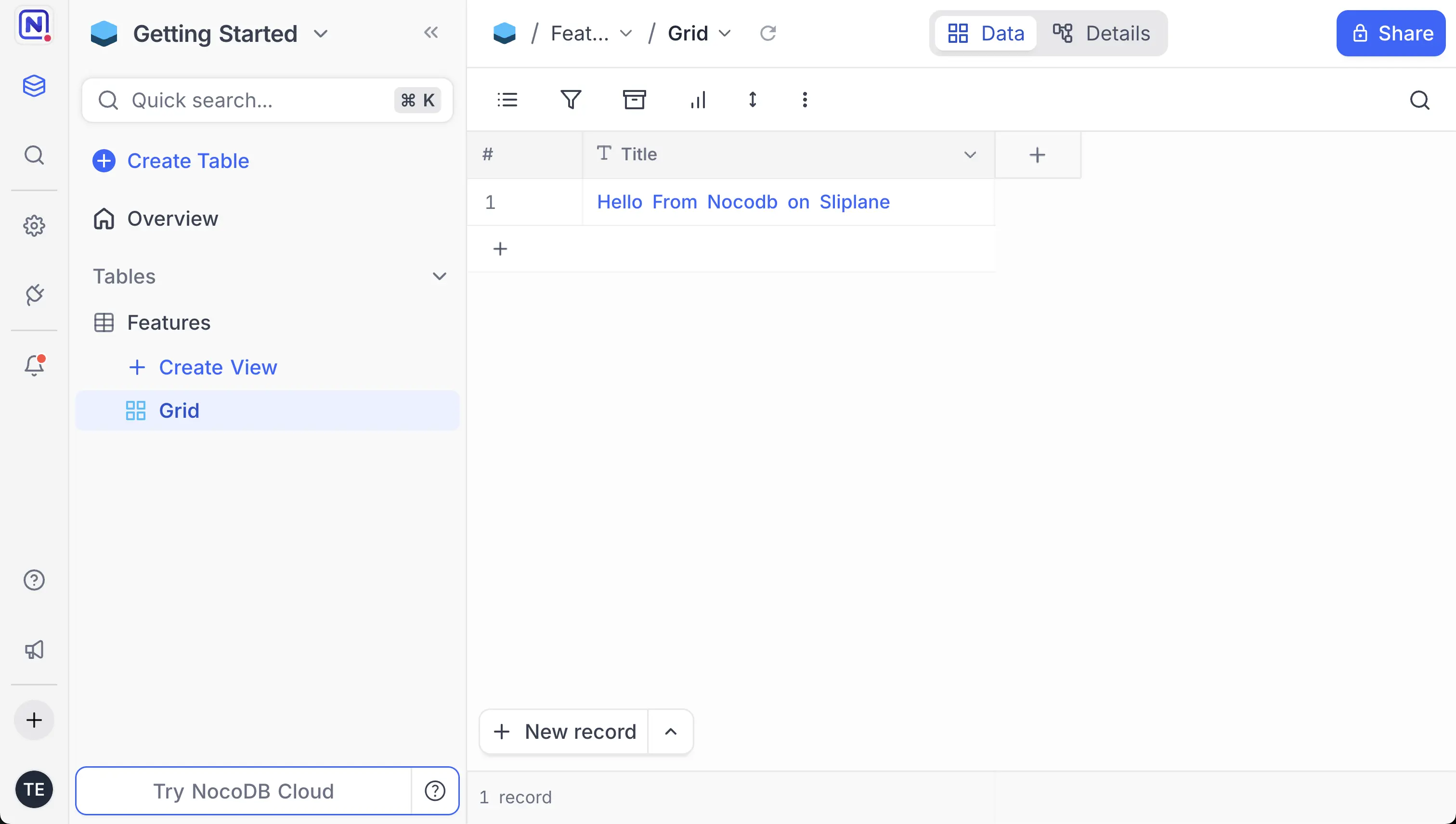 NocoDB UI